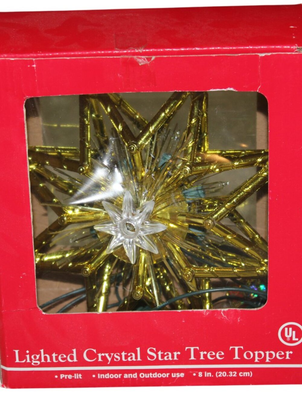 Vintage Christmas Tree Topper Lighted Crystal Star Gold Clear Big Lots 8" WORKS